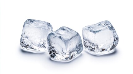 Fototapeta premium Three ice cubes placed against a white backdrop