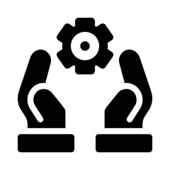 Two people holding a gear glyph icon