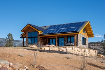 Modern Solar Panels Installed on a Colorado Springs Home Under Clear Blue Sunny Sky, Solar Photography, Solar Powered Clean Energy, Sustainable Resources, Electricity Source