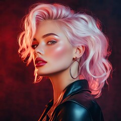 Naklejka premium Stylish woman with a trendy hairstyle