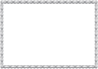 Vector hand drawn bicycle chain forming the border of an rectangle frame. Isolated on white background.