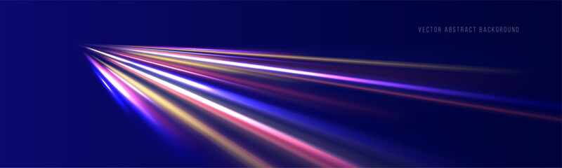 Lines in the shape of a comet against a dark background. Illustration of high speed concept. Motion light effect for banners. Fast speed car. Curved light trail stretched upward. © ira11998877