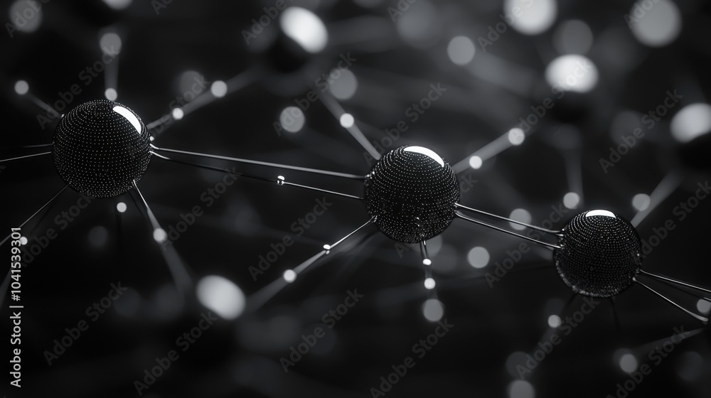 Poster The visual depicts a close-up view of interconnected molecules with a dark background, emphasizing the beauty of scientific structures and connections in a sleek, modern design.