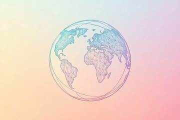 A clean outline of a globe showcases continents, symbolizing global travel and interconnected cultures in a modern style. Generative AI