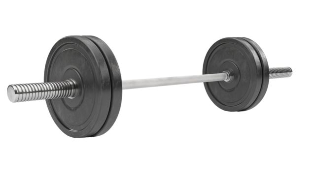 barbell with weights stacked on both ends ready for lifting isolated on transparent background