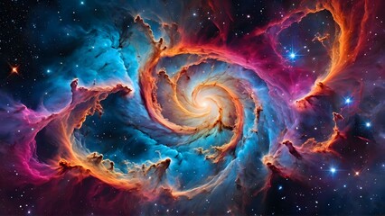 A breathtaking cosmic nebula filled with vivid colors and scattered stars, evoking wonder. AI-generated.	