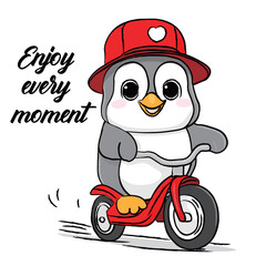 Cartoon vector character Penguin riding a scooter