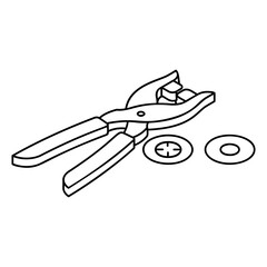 fabric hole punching isometric outline concept, Button Hand Punches Machine vector icon, custom tailoring symbol, Made-to-measure clothing sign,Sewist materials stock illustration