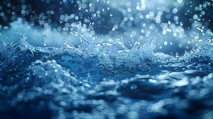 Blue Water Splash with Bokeh Background - Photo