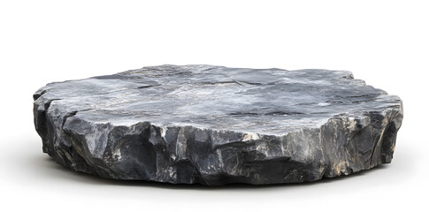Flat big hard rock stone podium stage isolated on white background