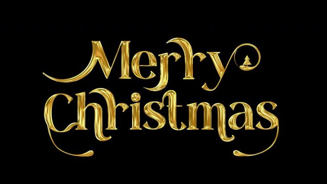 Golden shiny merry Christmas text styling motion graphic design, transparent background