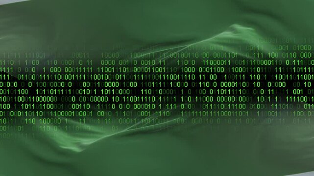 Chechen Republic of Ichkeria flag - 3D realistic waving flag on matrix digital background with binary code