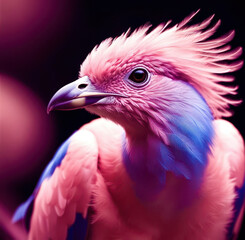 Obraz premium A bird with pink and blue feathers is shown in a close up