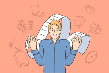 Angry man nervous due to overload of tasks and lack of multitasking skills to increase productivity