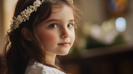Young girl celebrating her first communion day