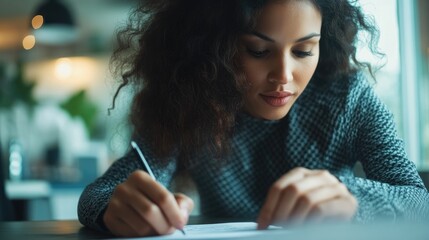 Close up of a woman jotting down notes on a piece of paper