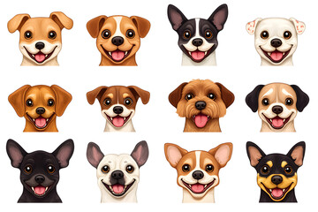Fototapeta premium Collection of cartoon style dog faces isolated on white background