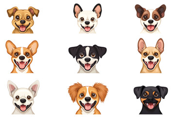 Obraz premium Collection of cartoon style dog faces isolated on white background