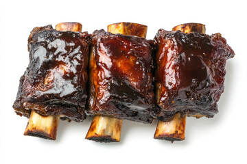 roast ribs top view on white background isolated