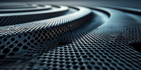 Abstract Close-up of a Wavy Metal Grille with Circular Holes
