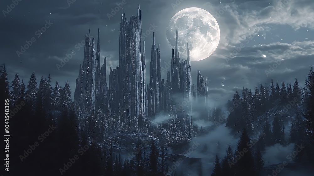 Aufkleber a dystopian vision of a futuristic city where towering structures resemble wolves howling under a fu
