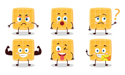 funny waffle cartoon with different expressions character design illustration
