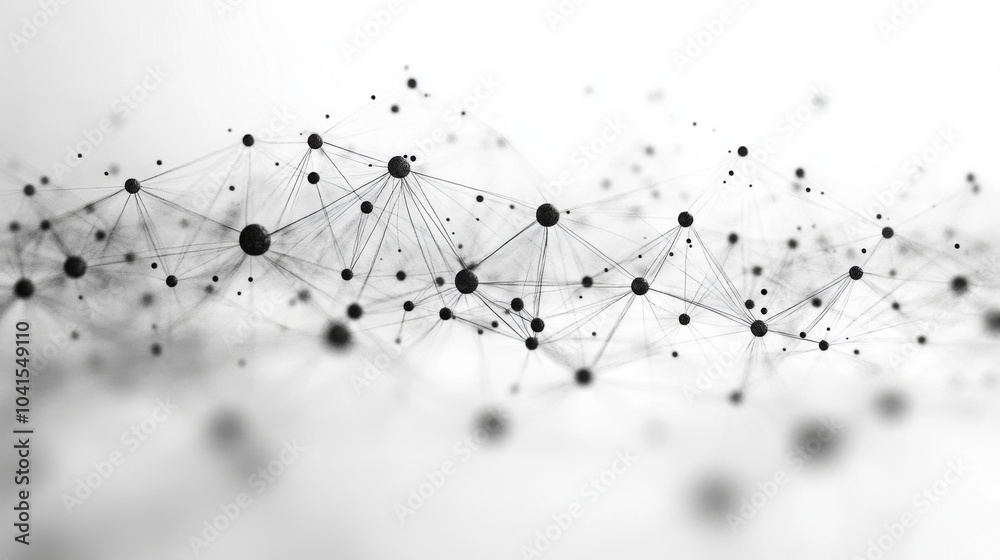 Poster An abstract visual showcasing numerous interconnected nodes and lines in black and white, symbolizing a complex network that conveys depth and connection.