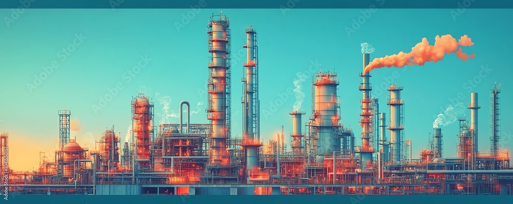 Aufkleber comprehensive vector illustration of a gas refinery plant, showcasing an industrial view with two la
