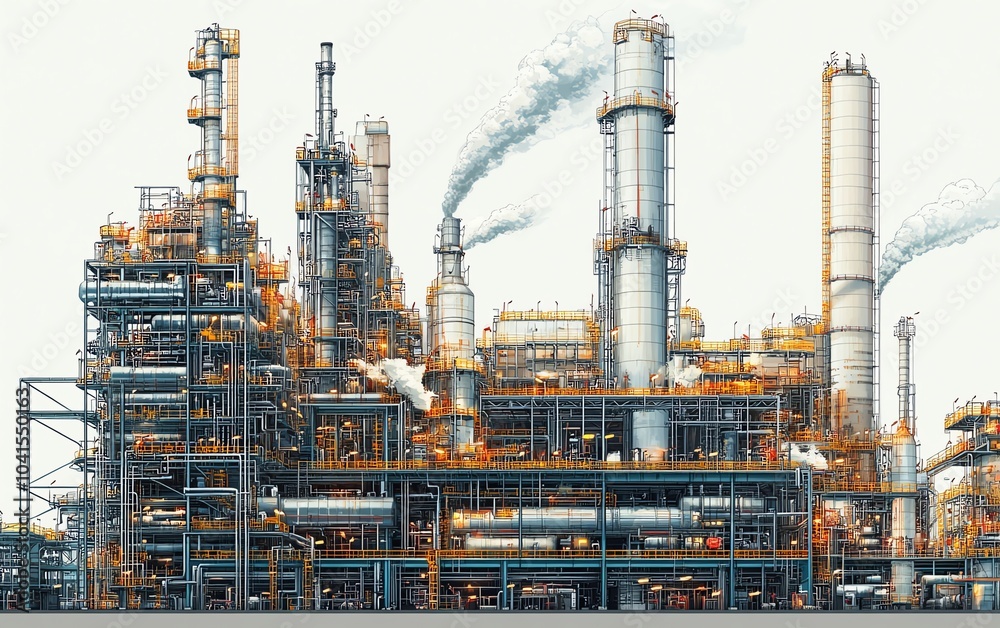 Aufkleber detailed vector depiction of a gas plant with a refinery layout, presenting two layers of industrial