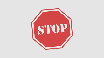 Red stop stamp sign graphic animation. Alpha channel. Transparent background motion design. 4K resolution