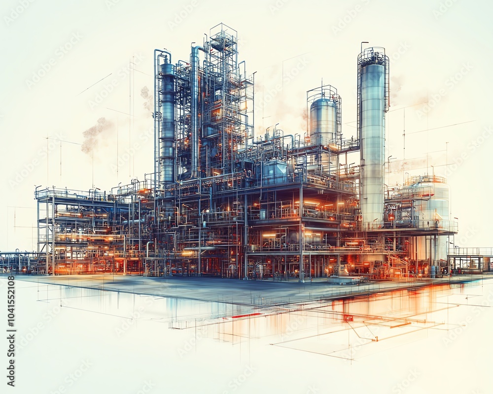 Aufkleber indepth vector illustration of a gas plant featuring a detailed refinery layout with two layers, hig