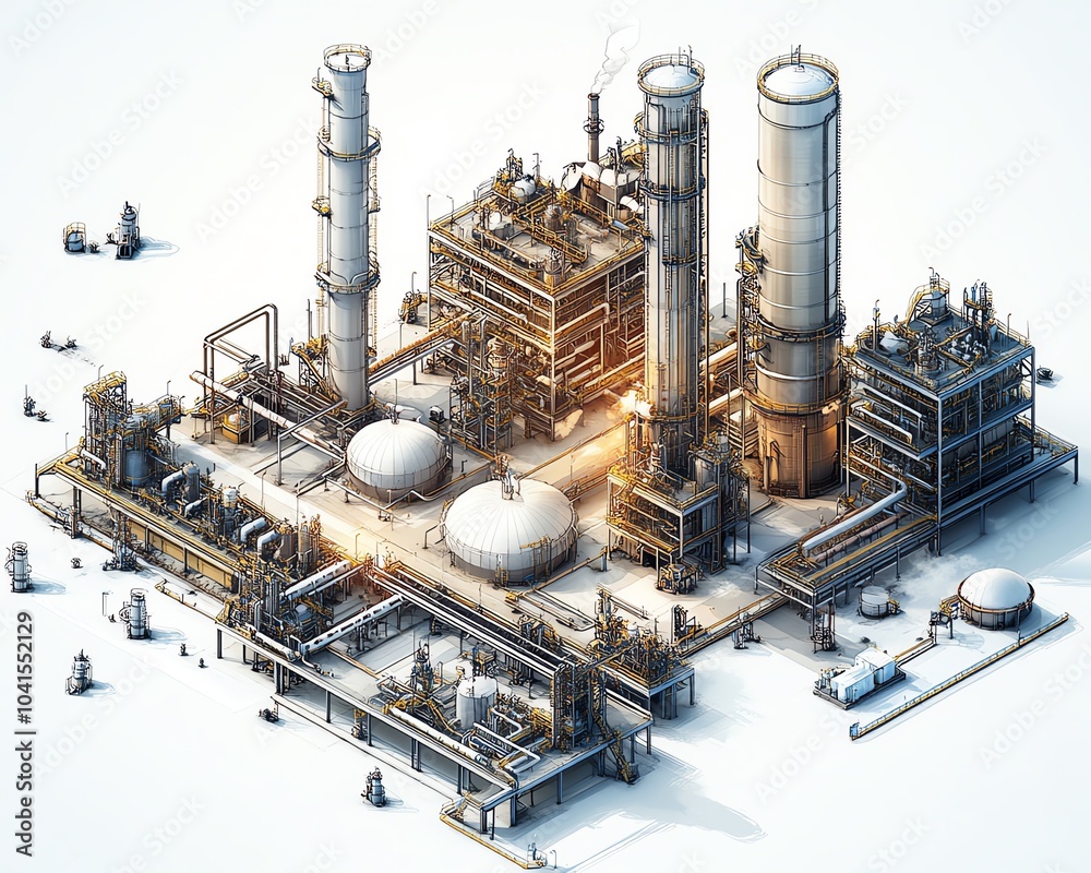 Aufkleber indepth vector illustration of a gas plant featuring a detailed refinery layout with two layers, hig