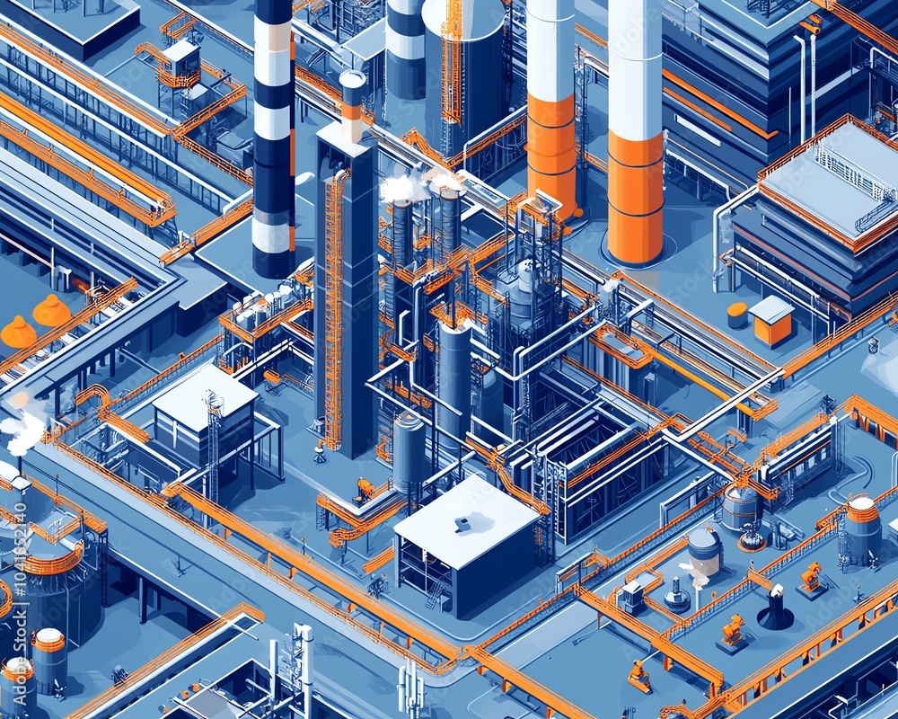 Aufkleber indepth vector illustration of a gas plant featuring a detailed refinery layout with two layers, hig