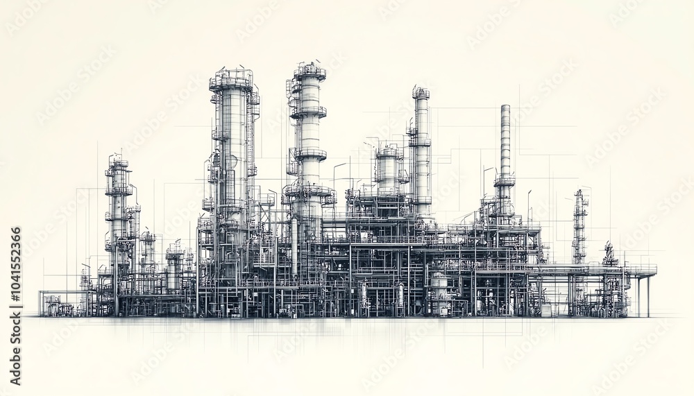 Aufkleber sophisticated vector illustration of a gas plant industrial view, featuring a refinery with two dist