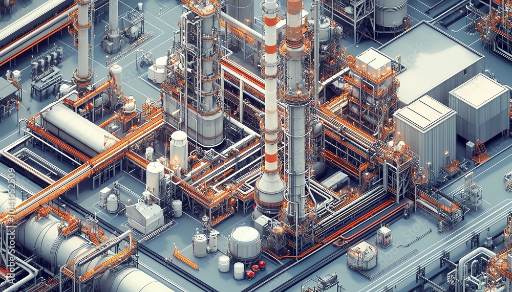 Aufkleber sophisticated vector illustration of a gas plant industrial view, featuring a refinery with two dist