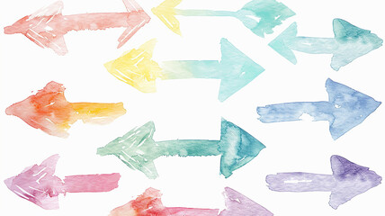 A set of variations of multicolored arrow guides on a white background