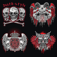set, gothic sign with skull, grunge vintage design t shirts