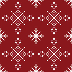 Type 2 Seamless pattern with white snowflakes on red background.