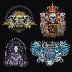 set, gothic sign with skull, grunge vintage design t shirts
