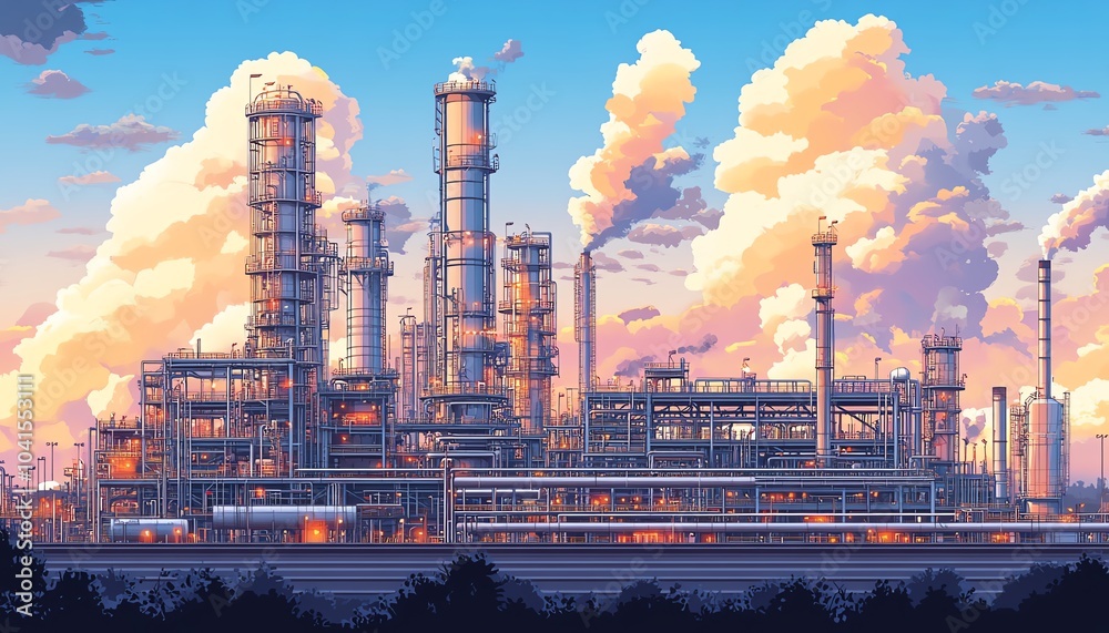 Aufkleber comprehensive vector illustration of a gas refinery plant, showcasing an industrial view with two la