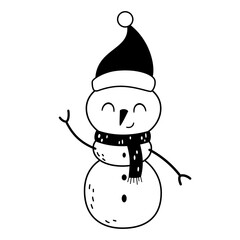 Black and white snowman clipart. Cute festive character. Vector illustration in flat style