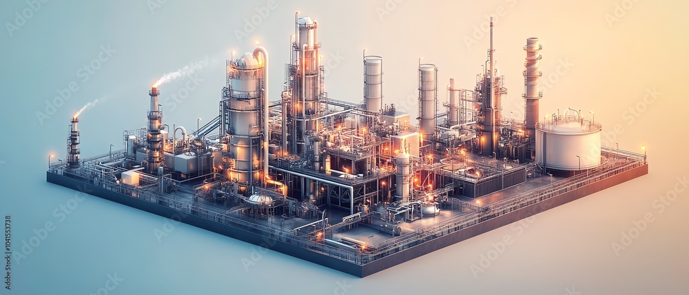 Aufkleber indepth vector illustration of a gas plant featuring a detailed refinery layout with two layers, hig