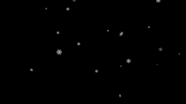 White snowflake particles slowly falling motion graphic, transparent background