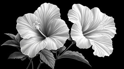 Colorful Sketch of Hibiscus, Petunia, and Viola Flowers in a Plant
