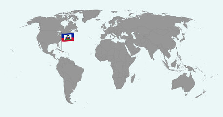 Pin map with Haiti flag on world map. Vector illustration.