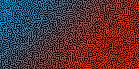 Abstract Reaction-diffusion Turing pattern natural texture blue and red gradient color scheme. Linear design with biological algorithm psychedelic background. Reaction-diffusion or truing patter