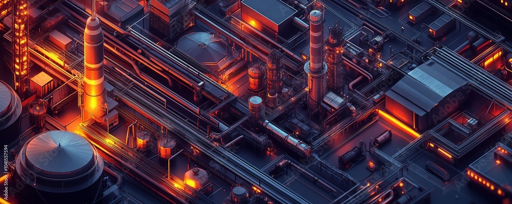 Aufkleber realistic isometric 3d depiction of industrial infrastructure, featuring a factory complex with rail