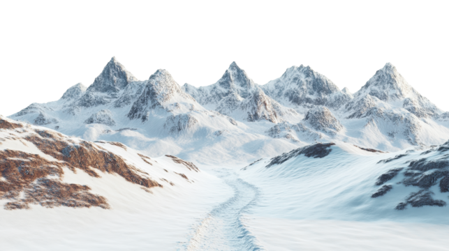 winter landscape of mountains with path isolated on transparent background