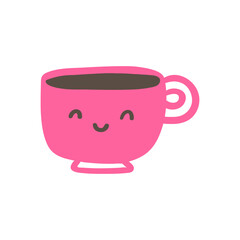 Cute cup of coffee. Pink color. Hand drawn illustration on white background.