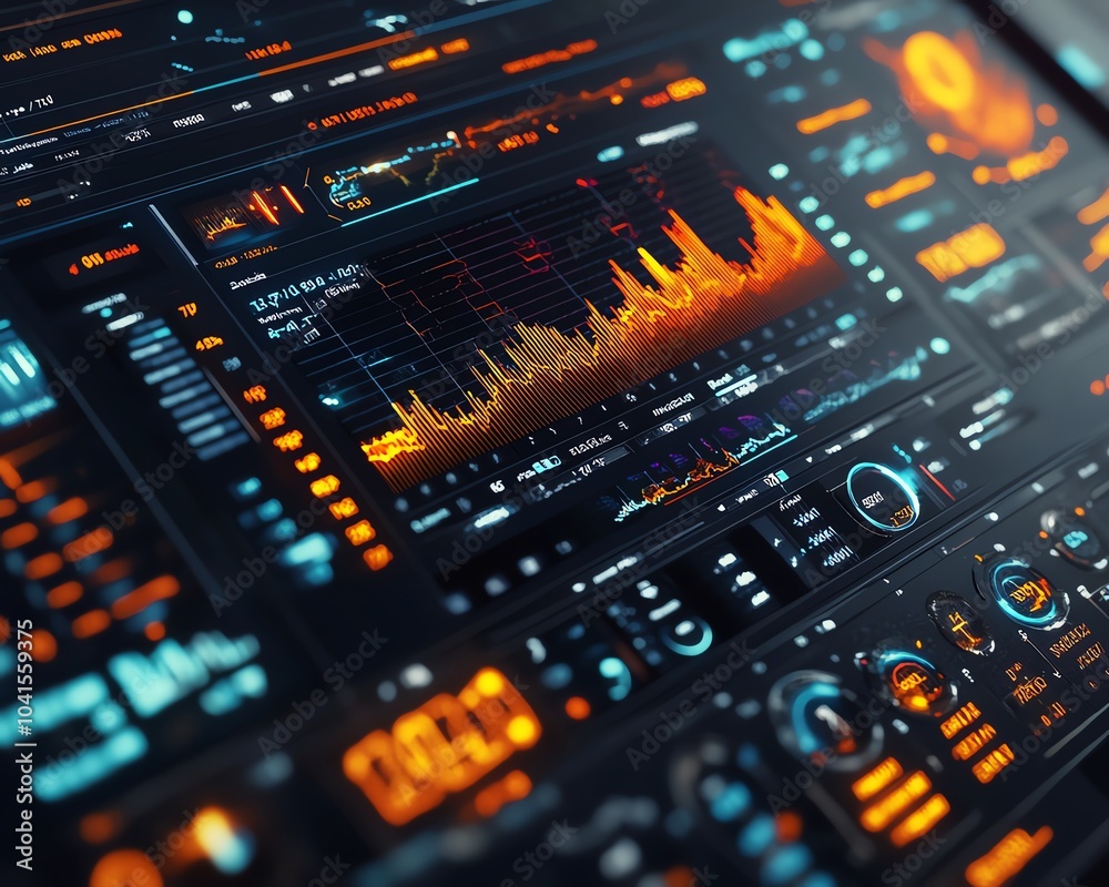 Leinwandbilder 3d rendering of a digital financial analysis interface featuring dynamic charts and graphs, professi